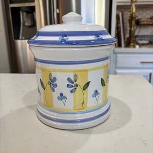 Caleca Italy Marina Blue and Yellow Floral Hand Painted Large Ceramic Canister w